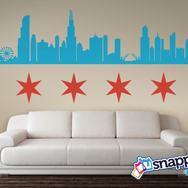 Chicago Landmarks Skyline Wall Decal - Custom Wall Decal, Wall Decor, Easy Applicaion (Removable)