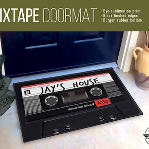 Custom Name Mixtape Doormat/Rug - 24&quot; x 36&quot; - High Quality Digital Print, Dye-Sublimation, Weatherproof-Indoor/Outdoor