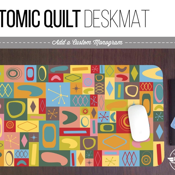 Atomic Quilt Desk Mat - MCM Retro Pattern - 3 Sizes - High Quality Digital Print, Dye Sublimation - Hand Washable