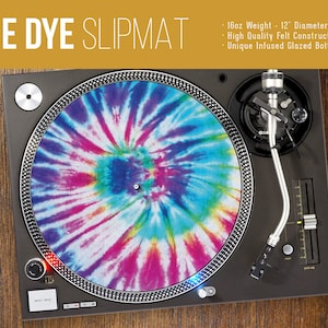 Tie Dye - Turntable Slipmat - 2 - sizes - 12&quot; and 7&quot; LP Record Player, DJ Slipmat- 16oz Felt w/ Glazed Bottom