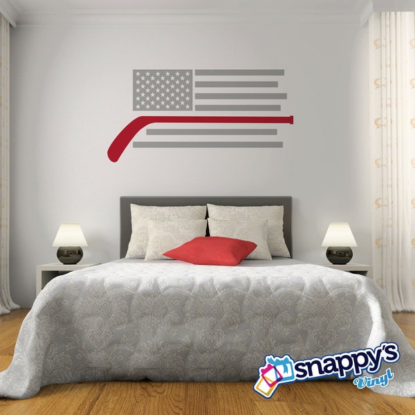 Hockey Flag U.S.A. Custom Color Wall Decal for Rec room, Boys or Girls room, Man Cave, Garage, Sports Fanatic Vinyl (Removable Wall Decal)