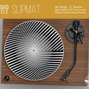 Checked Circle Abstract Turntable Slipmat - 12" and 7" LP Record Player, DJ Slipmat- 16oz Felt w/ Glazed Bottom
