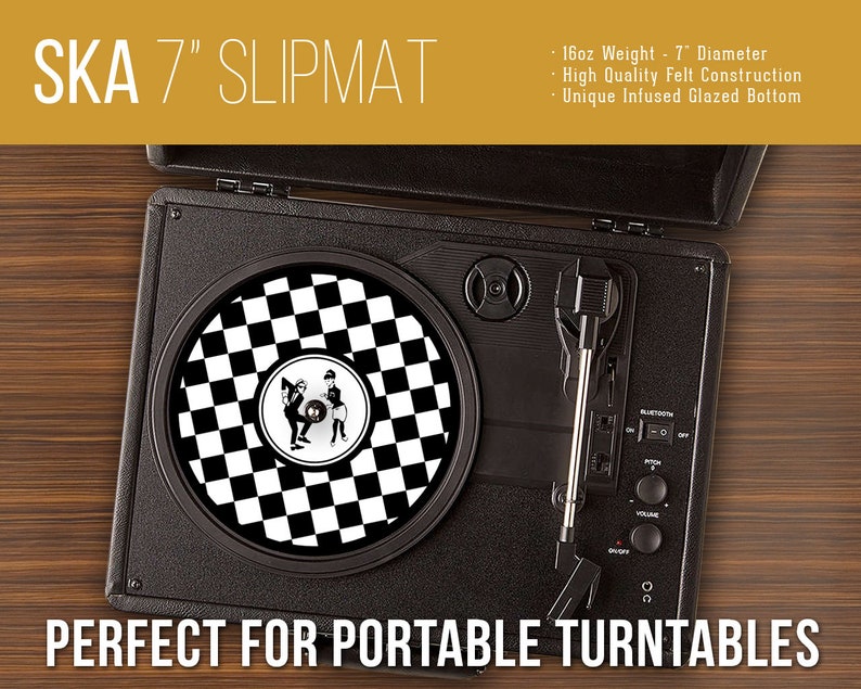 Ska 2 Tone 7 Inch Turntable Slipmat Portable Record Player, DJ Slipmat 16oz Felt w/ Glazed Bottom image 1