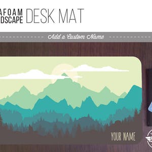 Minimalist Seafoam Landscape Desk Mat w/ Custom Name - 3 Sizes - High Quality Digital Print - Hand Washable Extended Mousepad