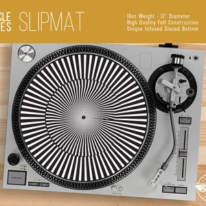 Circle Lines Pattern Turntable Slipmat - 12" and 7" LP Record Player, DJ Slipmat- 16oz Felt w/ Glazed Bottom