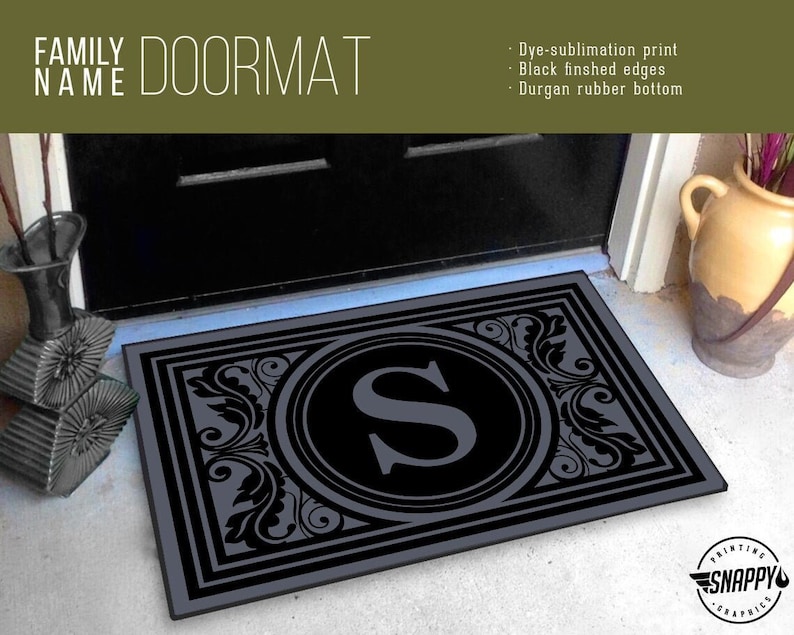 Custom Initial Monogram Welcome Mat/Doormat/Rug 24 x 36 High Quality Digital Print, Dye-Sublimation, Weatherproof Indoor/Outdoor Charcoal