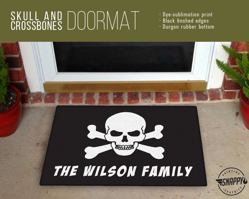 Enter If You Dare Custom Text Doormat High Quality Digital Print Dye Sublimation Weatherproof Indoor Outdoor Halloween Skull N Bones