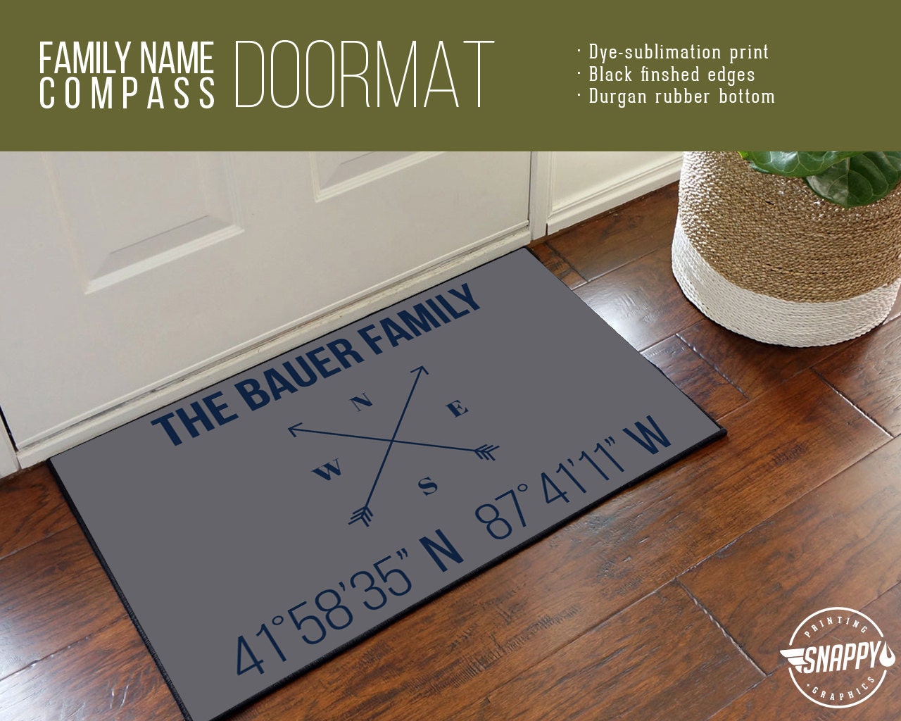 Personalized Family Latitude Longitude Doormat - Custom Welcome Mat