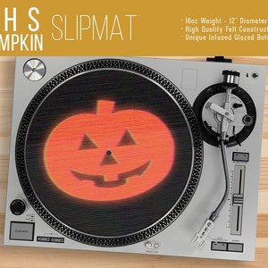 VHS Halloween Pumpkin Turntable Slipmat - 12&quot; LP Record Player, DJ Slipmat- 16oz Felt w/ Glazed Bottom