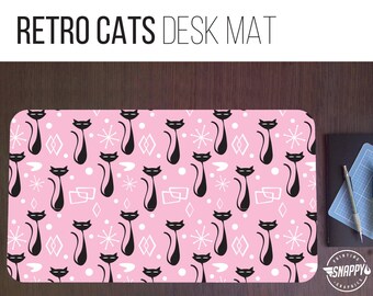 Retro Cats Pattern Desk Mat - 3 Sizes - High Quality Digital Print, Dye Sublimation - Hand Washable