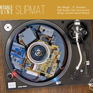 Black Turntable Cut Away Slipmat - 12" and 7" LP Record Player, DJ Slipmat- 16oz Felt w/ Glazed Bottom