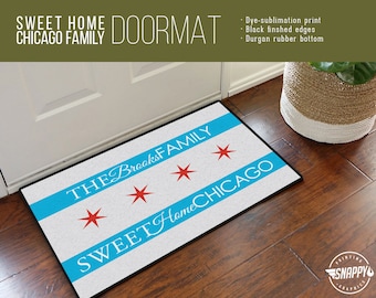 Personalized Chicago Flag - Welcome Mat/Doormat/Rug - 2 Sizes - High Quality Print - Dye Sublimation, Weatherproof - Indoor/Outdoor