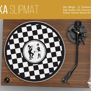 Ska 2 Tone Turntable Slipmat - 12&quot; LP Record Player, DJ Slipmat- 16oz Felt w/ Glazed Bottom