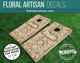 Artisan Wedding Cornhole Decals, Personalized Faux Wood Board Wraps