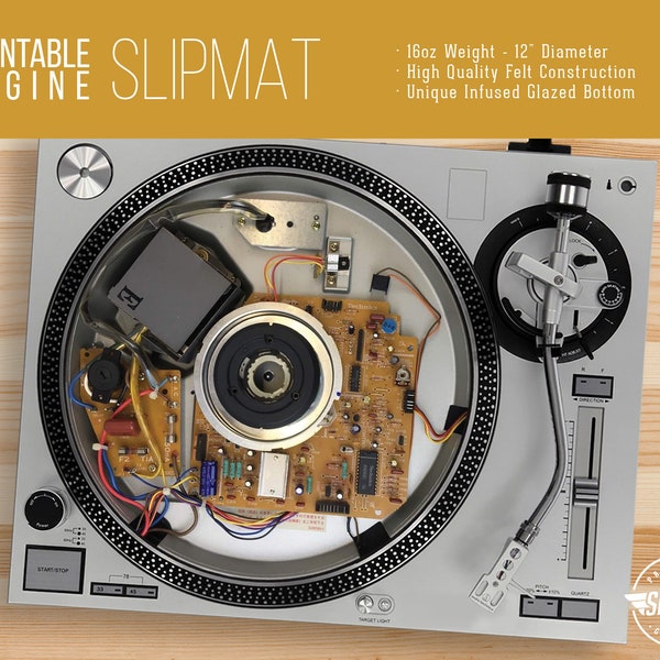 Silver Turntable Cut Away Slipmat - 12" and 7" LP Record Player, DJ Slipmat- 16oz Felt w/ Glazed Bottom