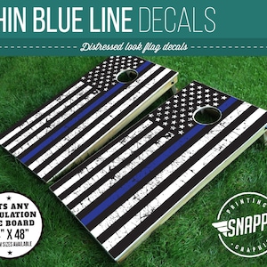 Thin Blue Line American Flag Distressed Look Cornhole Decal - Bags - Vinyl Decal Cornhole Wrap