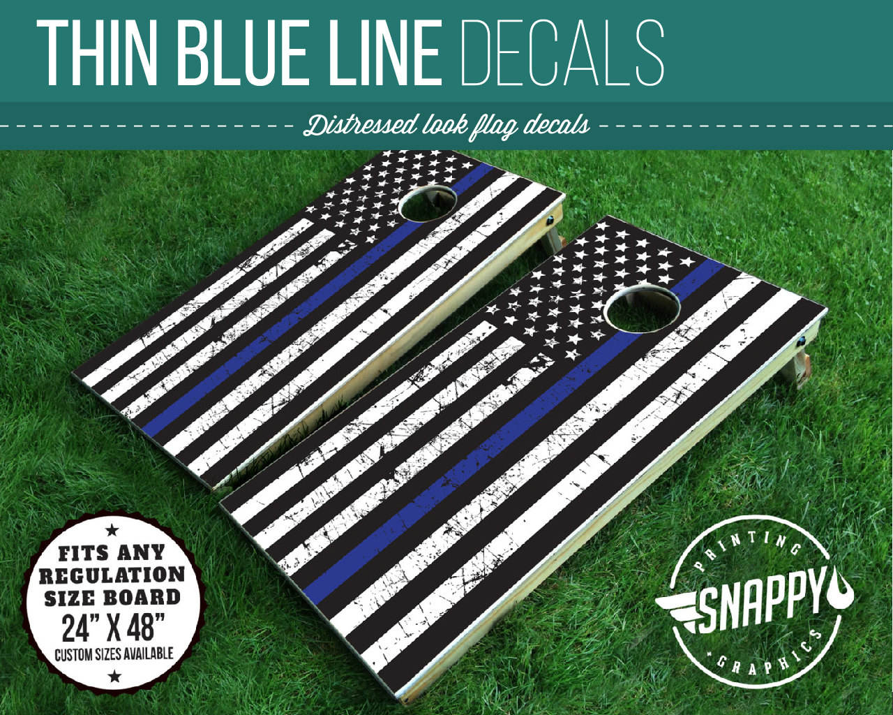 KT Cornhole Skins And Boards American / Blue Lives Flag Cornhole Wrap Decal With Free Laminate Included