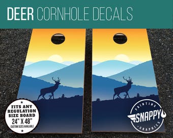 Deer Hunting Cornhole Decals - Bags - Original Bag Toss Landscape Illustration Vinyl Decal Board Wraps