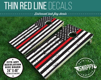 Thin Red Line American Flag Cornhole Board Decals - Distressed Look