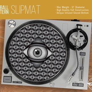 Eyeball Pattern Turntable Slipmat - 12" and 7" LP Record Player, DJ Slipmat- 16oz Felt w/ Glazed Bottom