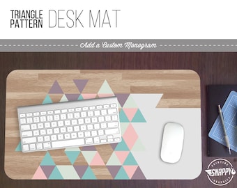 Pastel Triangle Wood Pattern Print Desk Mat w/ Custom Monogram - 3 Sizes -  Office Desk Accessory - Extended Mouse Pad