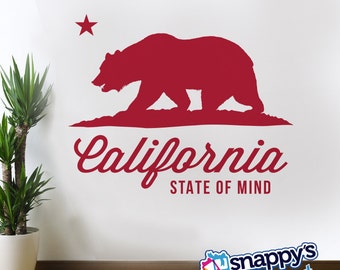 California State of Mind, Flag, Bear, Wall Decal - Boys, Girls, Teens Room Playroom, Man Cave, Wall Art Decor, Personalize (Removable)