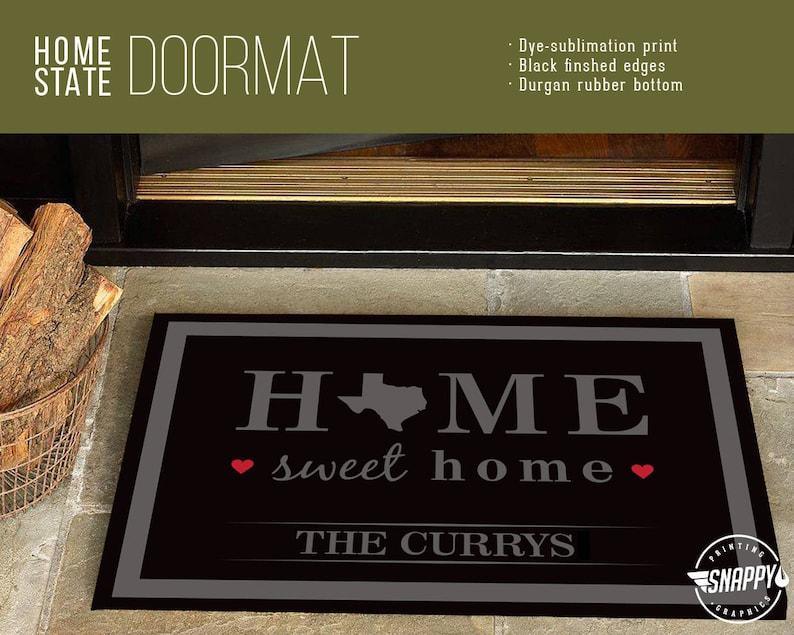 Home Sweet Home Doormat Custom State Name Welcome Etsy