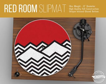 Red Room Pattern Turntable Slipmat - 12" LP Record Player, DJ Slipmat- 16oz Felt w/ Glazed Bottom