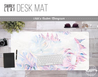 Swirly Leaf Desk Mat - Custom Monogram, Minimalist Print