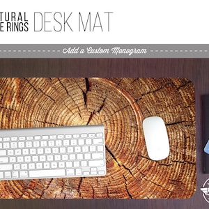 Natural Tree Rings Pattern Print Desk Mat w/ Custom Monogram - 3 Sizes -  Office Desk Accessory - Extended Mouse Pad