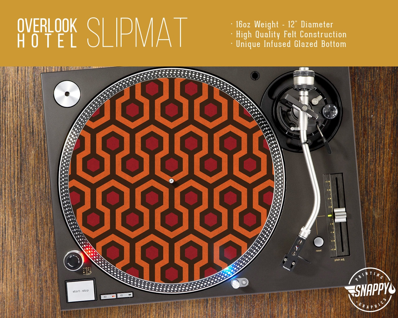 Overlook Hotel Pattern Turntable Slipmat 12 LP Record Player, DJ Slipmat  16oz Felt W/ Glazed Bottom 