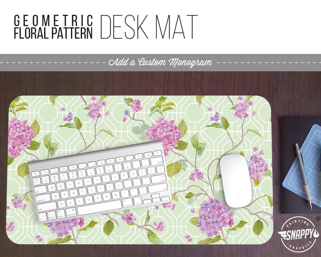 Geometric Floral Pattern Desk Mat W/ Custom Monogram - 3 Sizes - High ...
