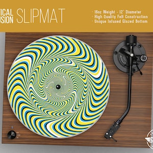 Optical Illusion I - Turntable Slipmat - 2 - sizes - 12&quot; and 7&quot; LP Record Player, DJ Slipmat- 16oz Felt w/ Glazed Bottom