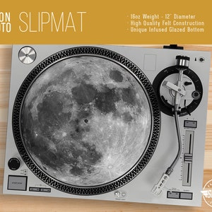 Moon Photo Turntable Slipmat - 12" and 7" LP Record Player, DJ Slipmat- 16oz Felt w/ Glazed Bottom