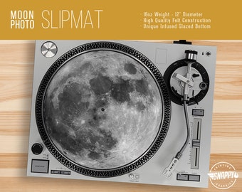 Moon Photo Turntable Slipmat - 12" and 7" LP Record Player, DJ Slipmat- 16oz Felt w/ Glazed Bottom