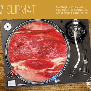 Red Meat Turntable Slipmat - 12&quot; and 7&quot; LP Record Player, DJ Slipmat- 16oz Felt w/ Glazed Bottom