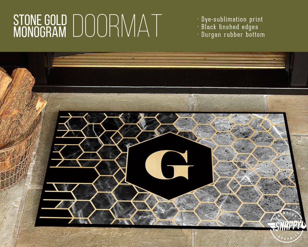 Custom Initial Stone & Gold Monogram Doormat - Indoor/outdoor Rug - Etsy