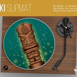 Tiki Totem Turntable Slipmat - 12&quot; LP Record Player, DJ Slipmat- 16oz Felt w/ Glazed Bottom
