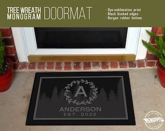 Monogram Tree Wreath Doormat – Personalized Family Name