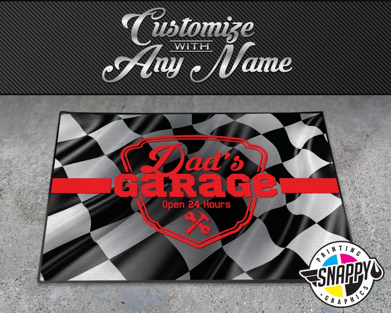 Dad's Garage/racing Theme Add Any Name Mat/rug Etsy
