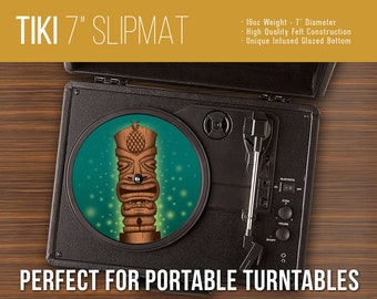 Tiki Totem 7 Inch Turntable Slipmat - Portable Record Player, DJ Slipmat- 16oz Felt w/ Glazed Bottom