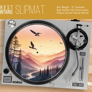 Forest Mountains Painting Turntable Slipmat - 12" and 7" LP Record Player, DJ Slipmat- 16oz Felt w/ Glazed Bottom