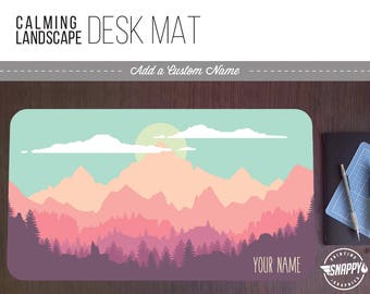 Minimalist Calming Landscape Desk Mat w/ Custom Name  - 2 Sizes - High Quality Digital Print - Hand Washable Extended Mousepad