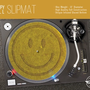 Happy Pill Turntable Slipmat - 12&quot; and 7&quot; LP Record Player, DJ Slipmat- 16oz Felt w/ Glazed Bottom