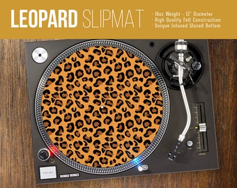 Leopard Print - Turntable Slipmat - 2 - sizes - 12" and 7" LP Record Player, DJ Slipmat- 16oz Felt w/ Glazed Bottom