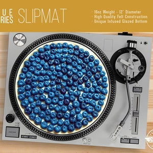 Blueberries Turntable Slipmat - 12" and 7" LP Record Player, DJ Slipmat- 16oz Felt w/ Glazed Bottom