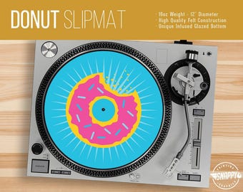 Donut Turntable Slipmat - 12" LP Record Player, DJ Slipmat- 16oz Felt w/ Glazed Bottom