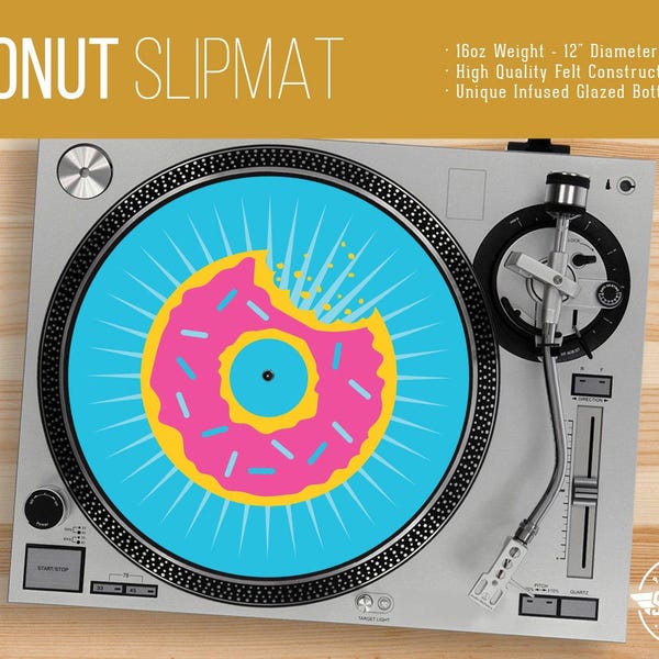 Donut Turntable Slipmat - 12" LP Record Player, DJ Slipmat- 16oz Felt w/ Glazed Bottom