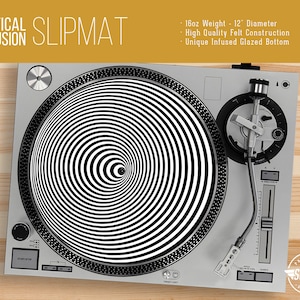 Optical Illusion IV - Turntable Slipmat - 2 - sizes - 12&quot; and 7&quot; LP Record Player, DJ Slipmat- 16oz Felt w/ Glazed Bottom