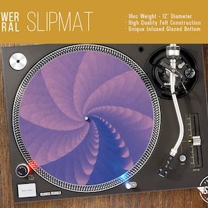 Flower Spiral Print Turntable Slipmat - 12&quot; LP Record Player, DJ Slipmat- 16oz Felt w/ Glazed Bottom